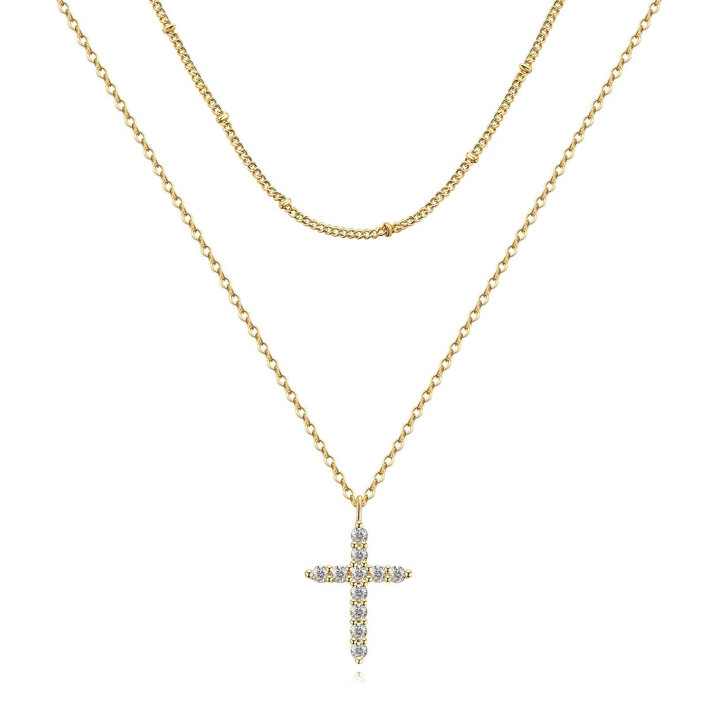Collar cruz de zirconia doble cadena