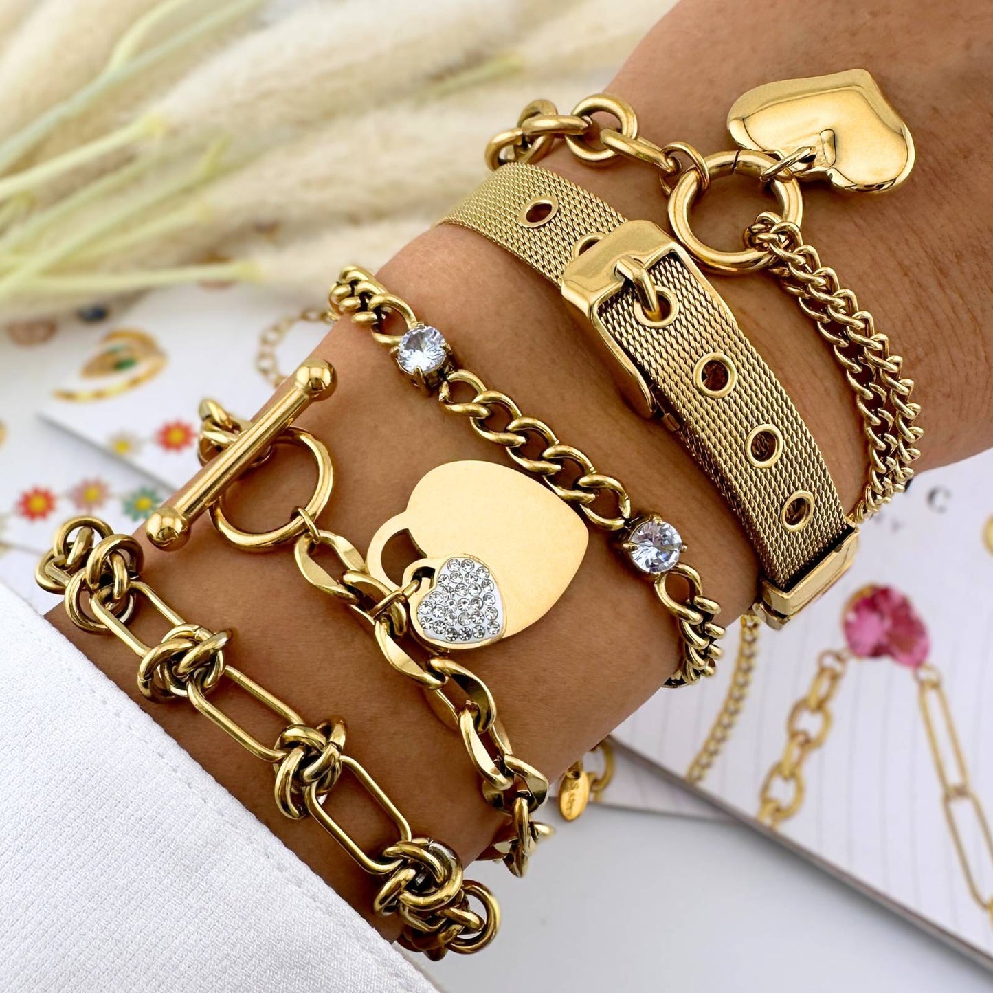 Pulsera doble charm corazón
